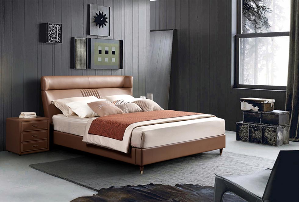 Minimalist Italian Leather Upholstered Bed